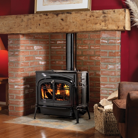 Vermont Castings Defiant Encore Ebony Black houtkachel showroommodel nu  verkrijgbaar uit de opruiming